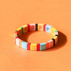 NEW Roxanne Assoulin Rainbow Brite Gold Colorful Enamel Stretch Bracelet